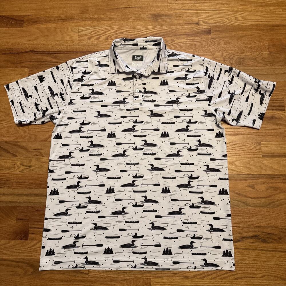 Waggle Golf Loon Lake Stretch All Over Print Polo Shirt White Men's 2XL